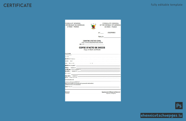 Beispiel einer Sterbeurkunde des französischen Generalregisters
